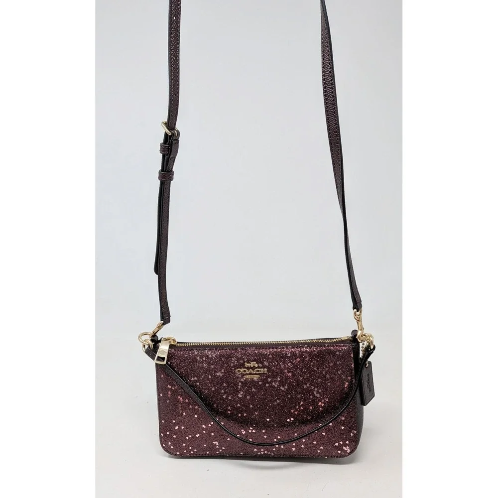 Coach Top Handle Pouch Crossbody Purse Star Glitter Pink Raspberry Hearts F39655